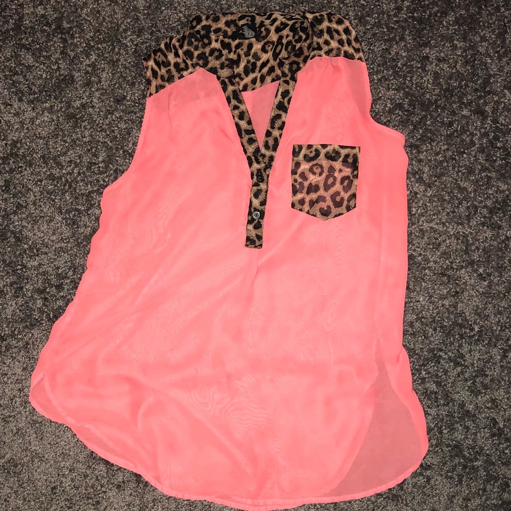 Coral and Leopard print tank